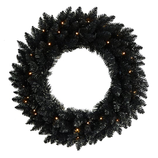 24&#x22; LED Black Artificial Wreath